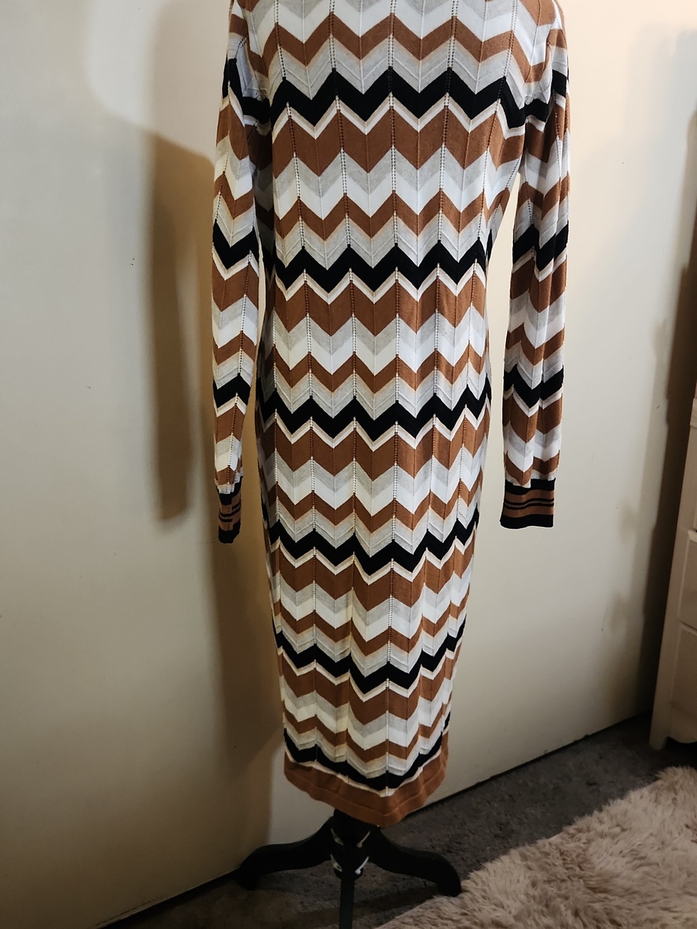 Minnie Rose☆ Chevron Pointelle Duster In Neutral Multi - Picture 7 of 9